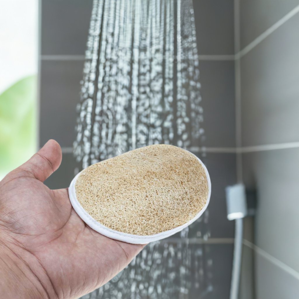 A natural loofah sponge made from organic loofah plant, showcasing its textured surface ideal for exfoliating skin.