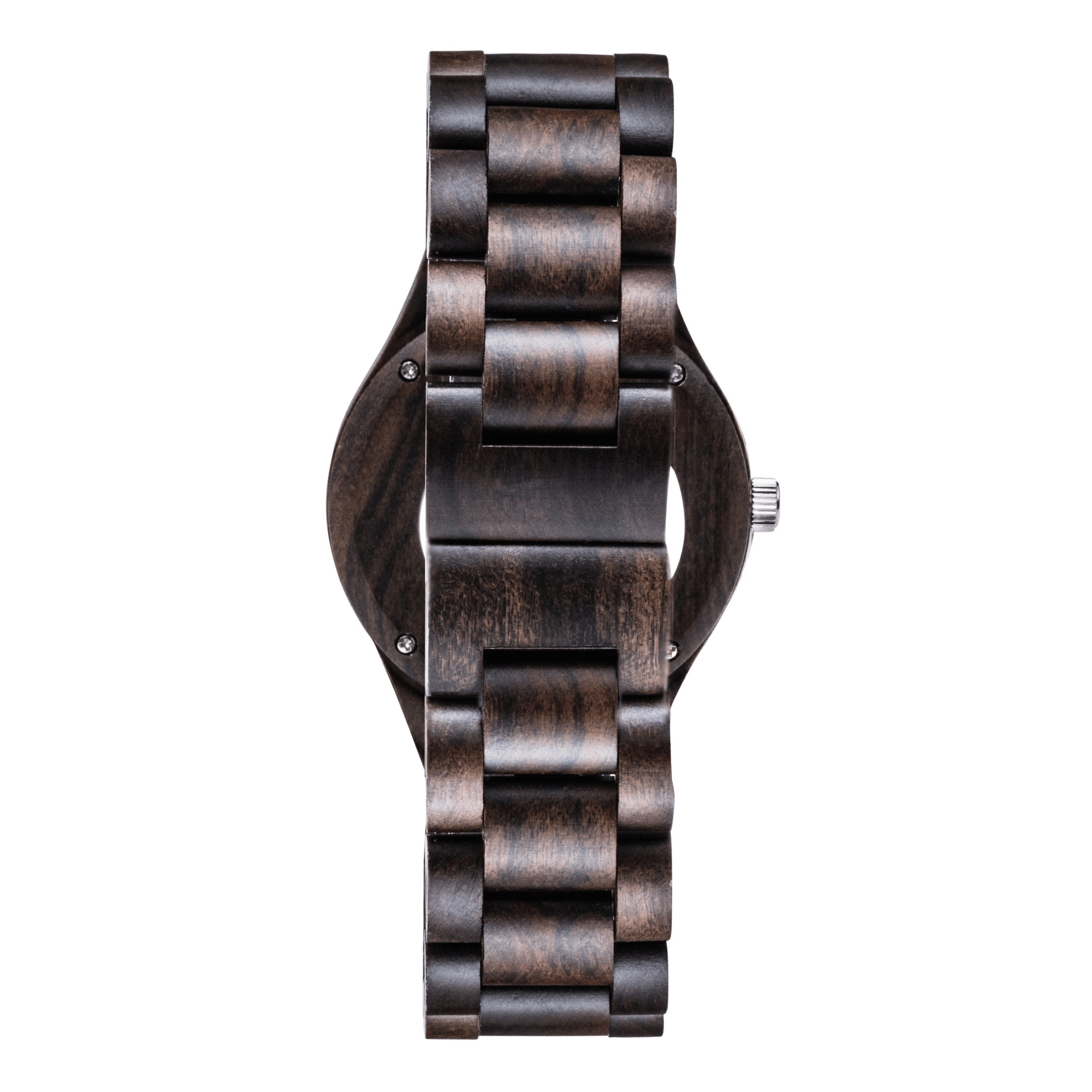 TruWood Navigator Wrist Watch featuring a black sandalwood case and blue square pattern dial, showcasing its elegant design.