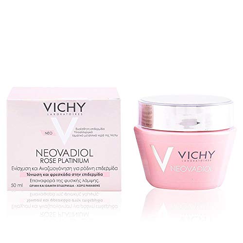 Vichy Neovadiol Rose Platinum Anti-Ageing Cream jar with a rose gold lid, showcasing its luxurious design.
