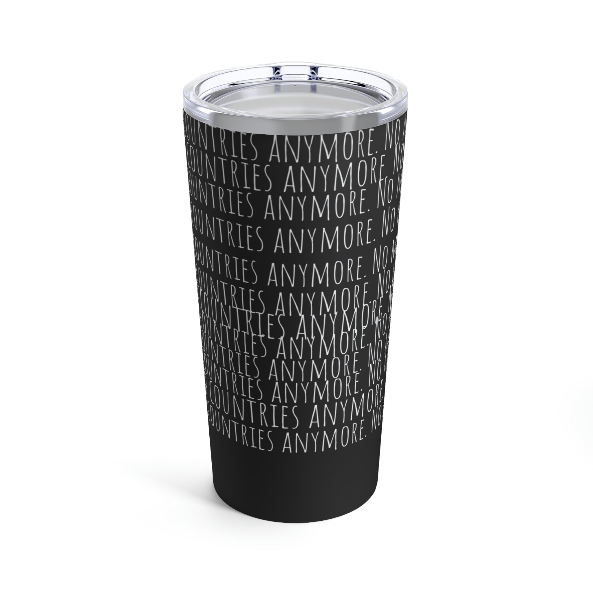 No Countries 20oz stainless steel tumbler with glossy finish and see-thru plastic lid.