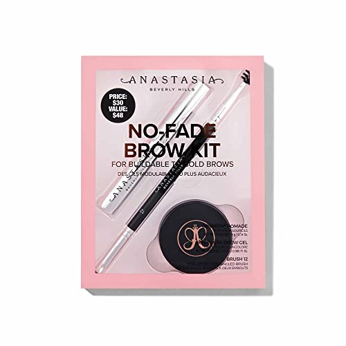 Anastasia Beverly Hills No-Fade Brow Kit in Soft Brown featuring pomade, brush, and spoolie for perfect brows.