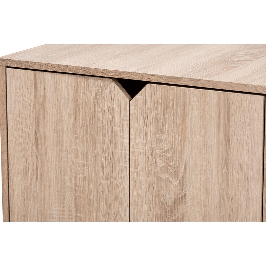 Oak Finished 2-Door Wood Cat Litter Box Cover House with sleek design and two doors for easy access.