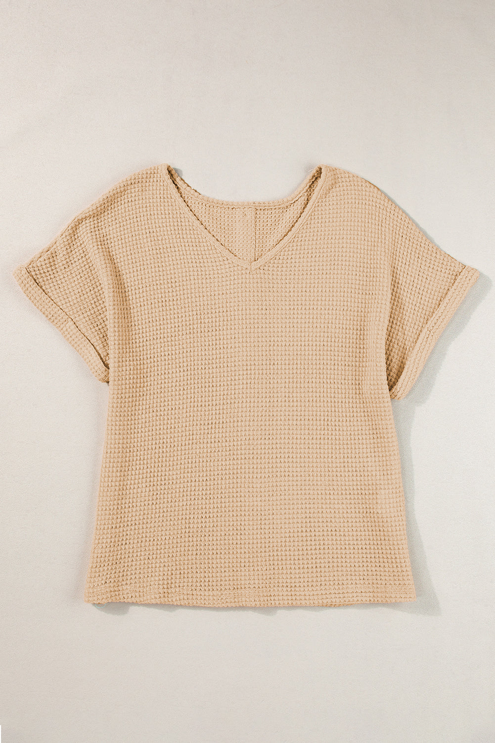 Oatmeal Textured Knit Button Back Cuffed Sleeve Tee displayed on a mannequin, showcasing its stylish design and soft fabric.
