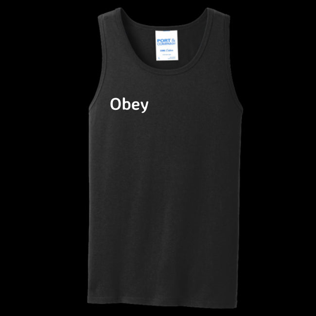 Obey Men's Tank Top in a stylish design, made from 100% cotton, showcasing its lightweight fabric and removable tag feature.