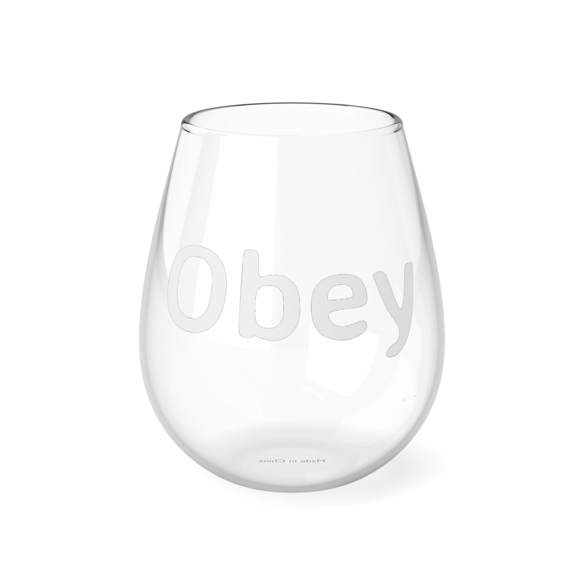 Obey Stemless Wine Glass, 11.75oz, featuring a glossy finish and elegant design, perfect for any occasion.