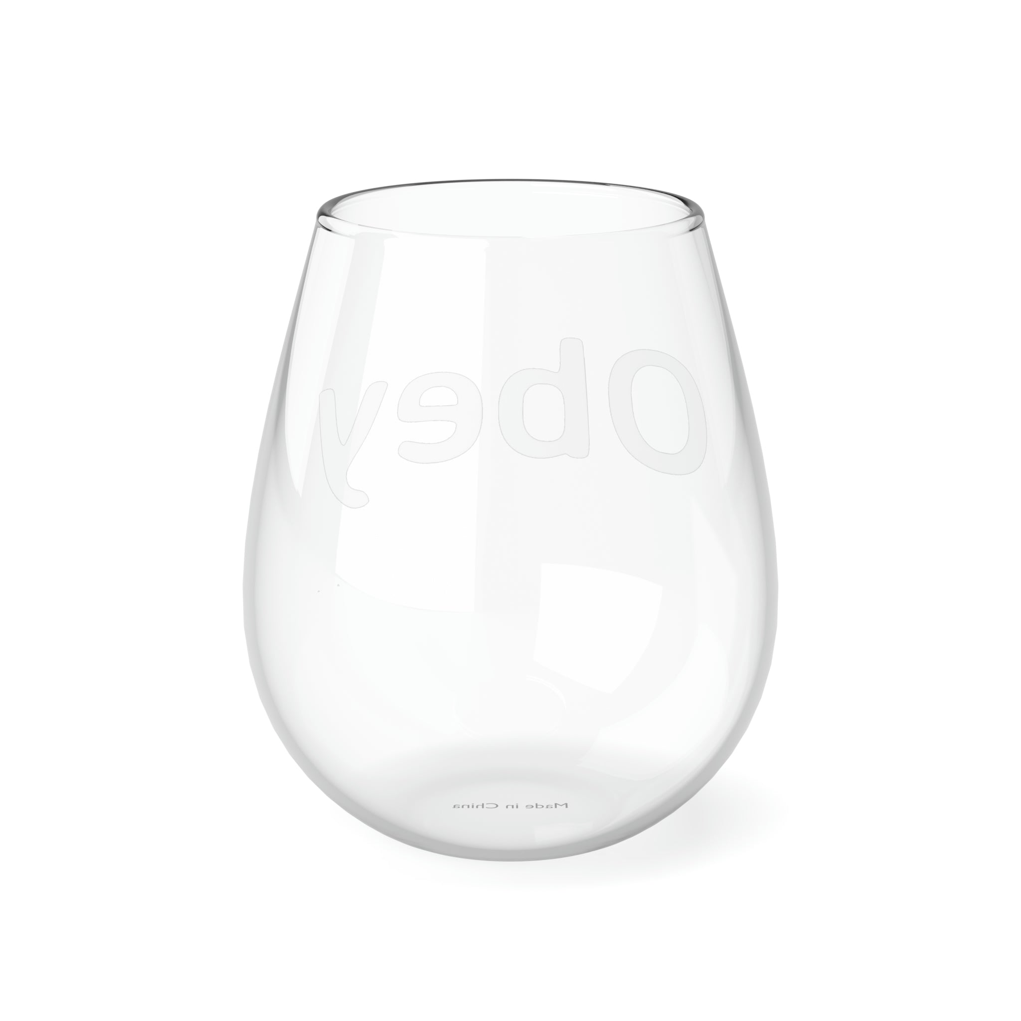 Obey Stemless Wine Glass, 11.75oz, featuring a glossy finish and elegant design, perfect for any occasion.