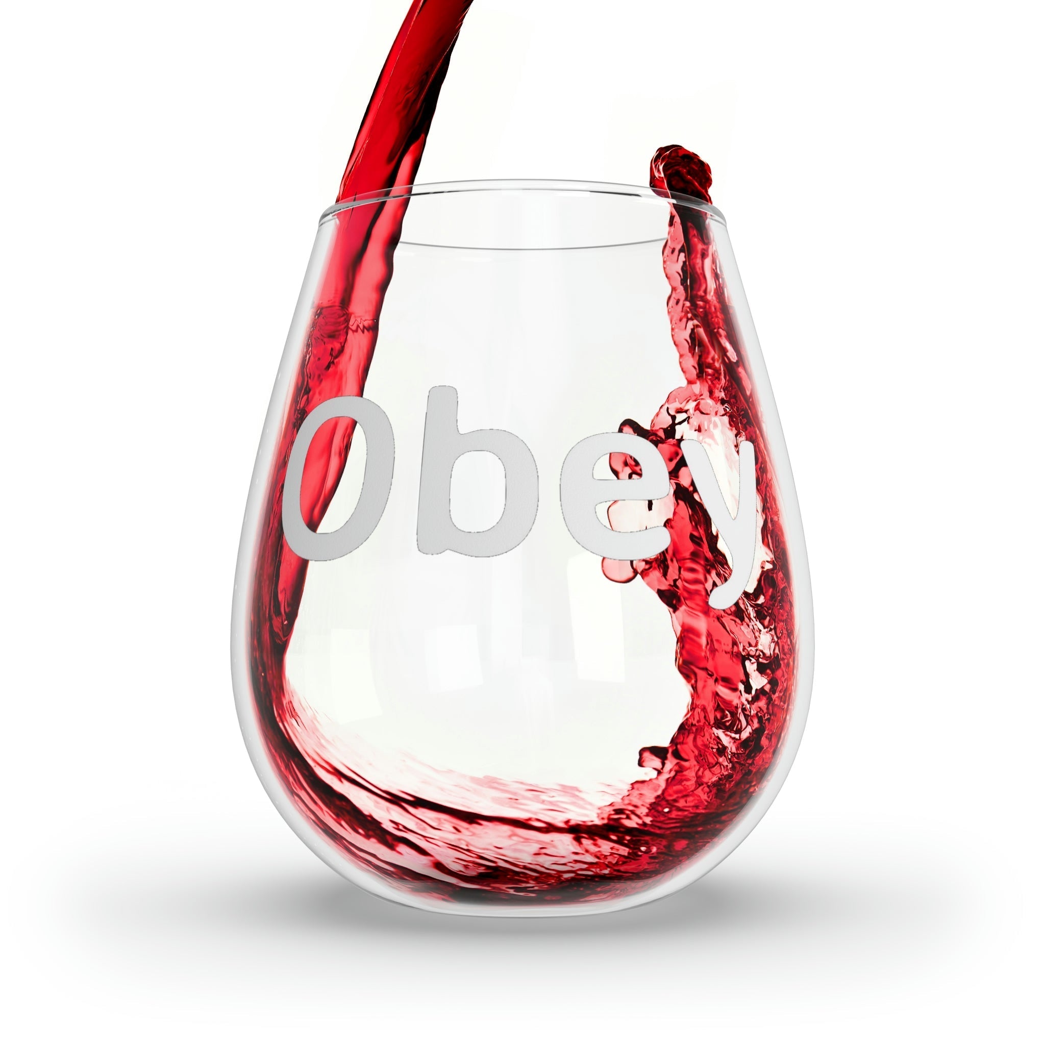 Obey Stemless Wine Glass, 11.75oz, featuring a glossy finish and elegant design, perfect for any occasion.