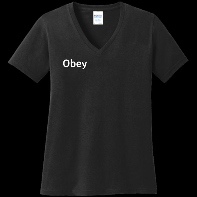 Obey Women's V-Neck top in cotton, featuring a rib-knit design and feminine fit.