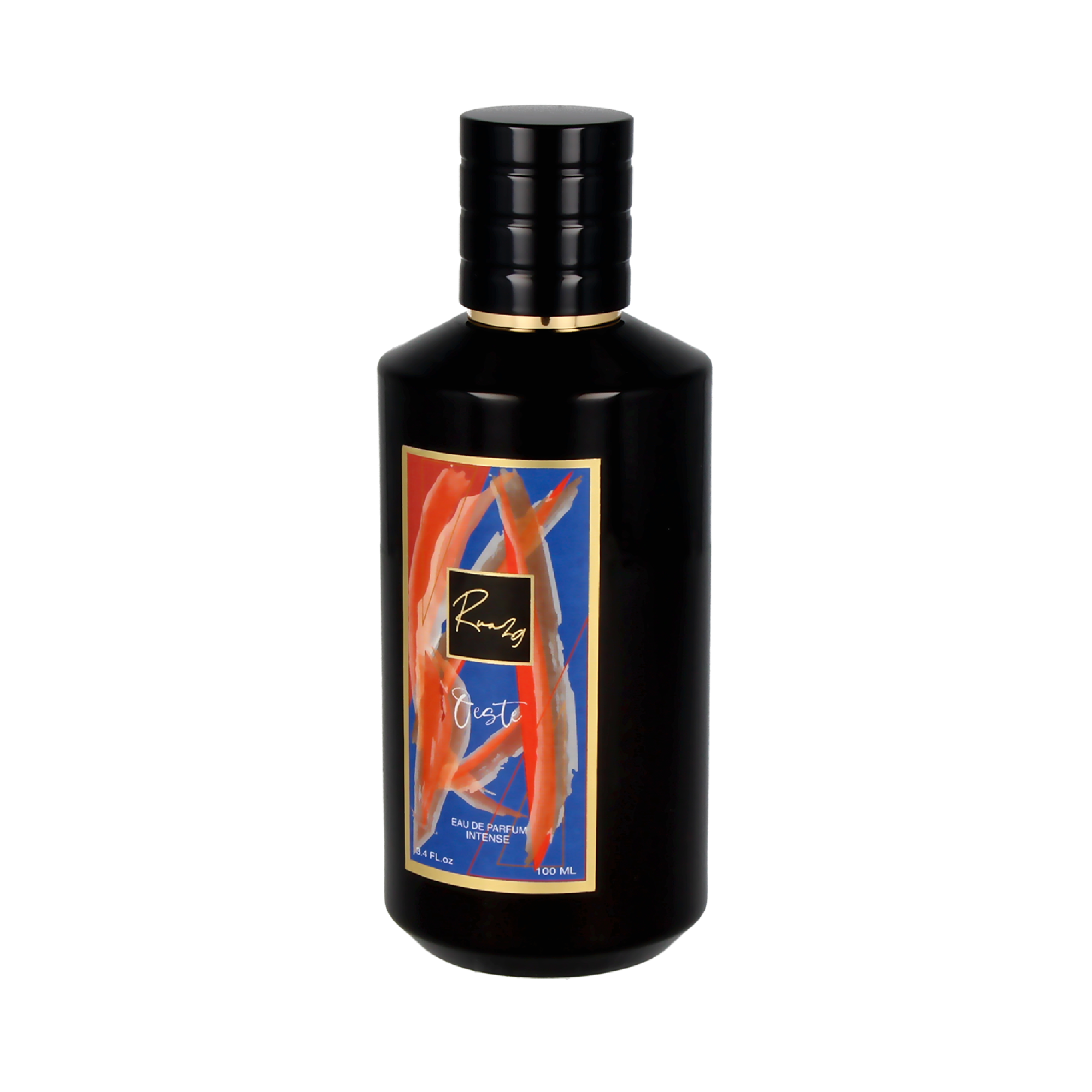 Oeste Eau De Parfum bottle showcasing a marine-inspired design, reflecting the essence of the ocean with vibrant colors.