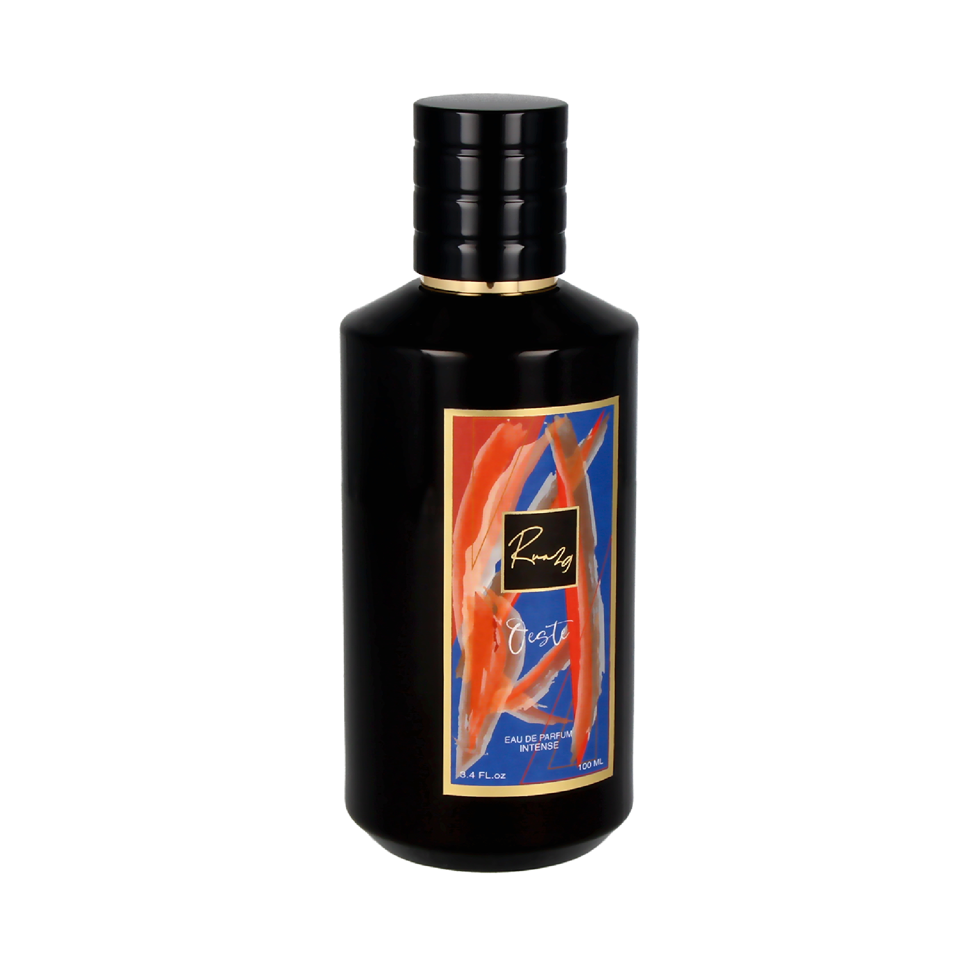 Oeste Eau De Parfum bottle showcasing a marine-inspired design, reflecting the essence of the ocean with vibrant colors.
