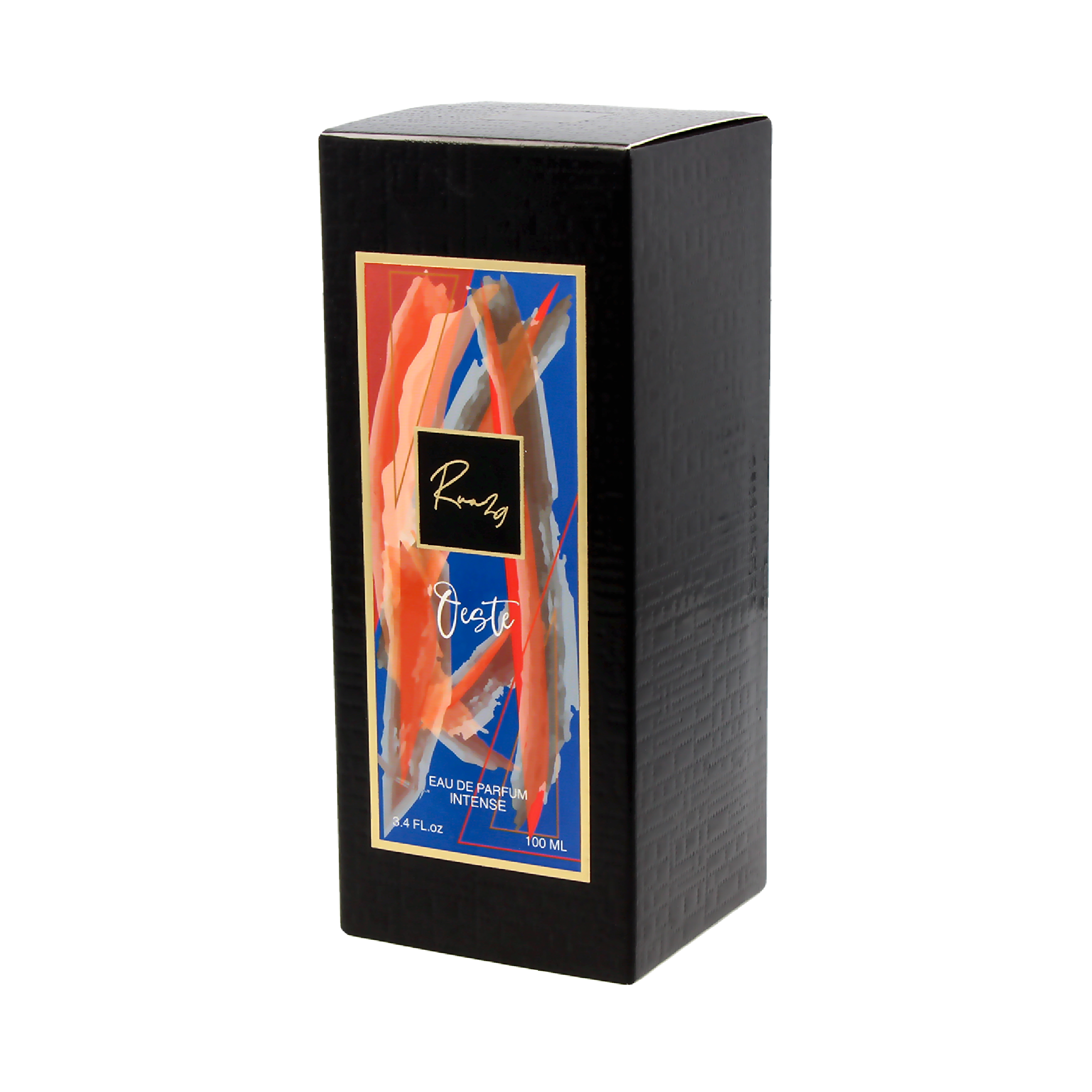 Oeste Eau De Parfum bottle showcasing a marine-inspired design, reflecting the essence of the ocean with vibrant colors.