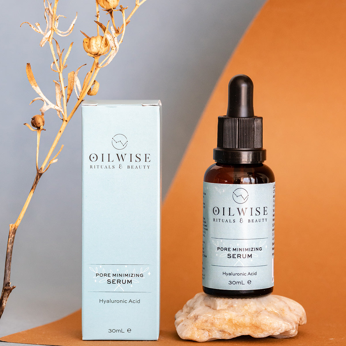 Oilwise Augenserum & Anti Aging Serum in einer eleganten Flasche, ideal für die Hautpflege.
