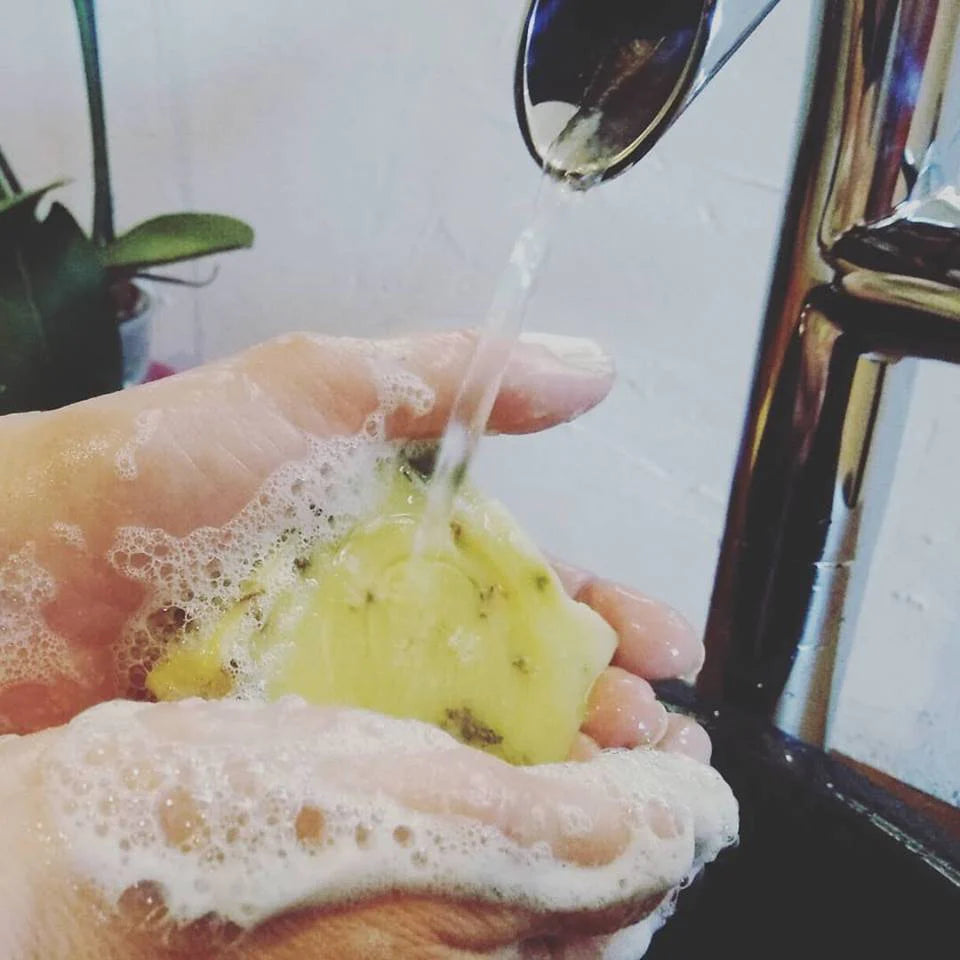 Organic Certified Balancing Solid Shampoo bar in Lemon & Lime scent, showcasing its natural ingredients and eco-friendly packaging.