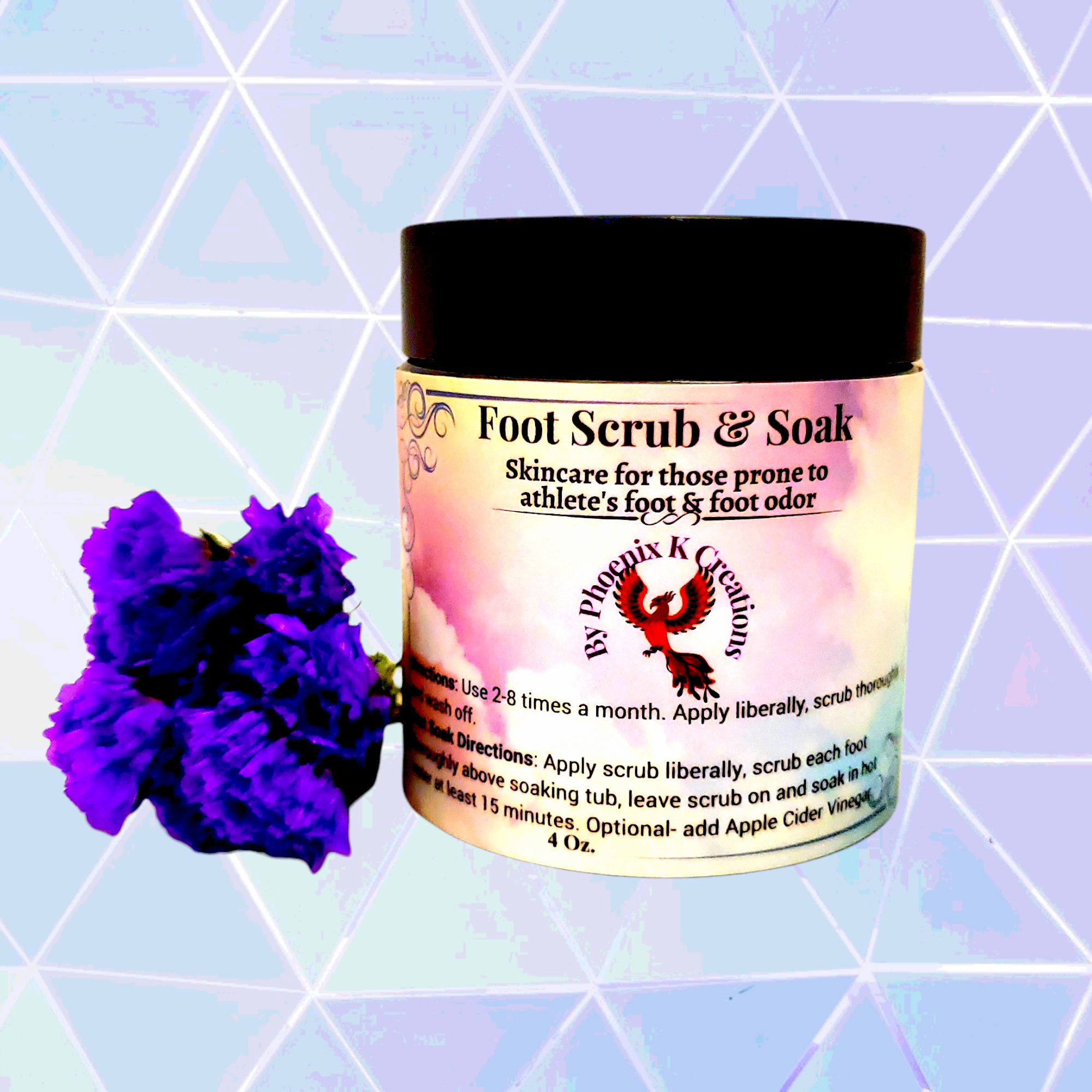 Organic Foot Scrub & Soak in a jar with Himalayan Sea Salt and herbal oils, surrounded by fresh botanicals and a soothing footbath.