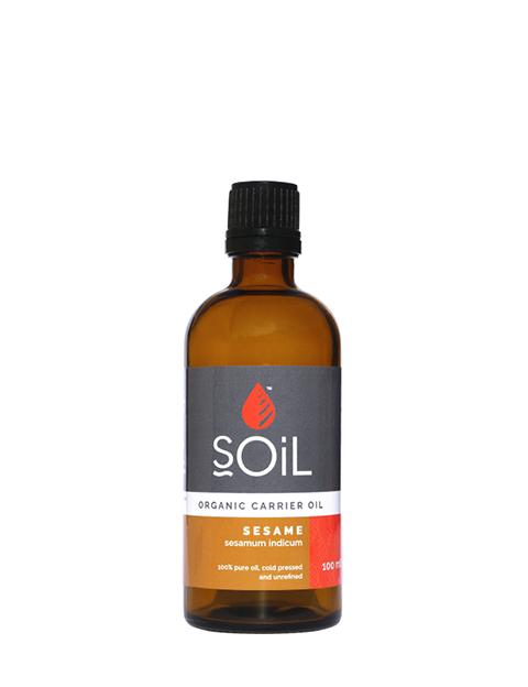A 100ml bottle of Organic Sesame Seed Oil, showcasing its pure and natural essence, perfect for skincare and body care products.