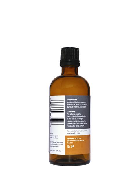 A 100ml bottle of Organic Sesame Seed Oil, showcasing its pure and natural essence, perfect for skincare and body care products.