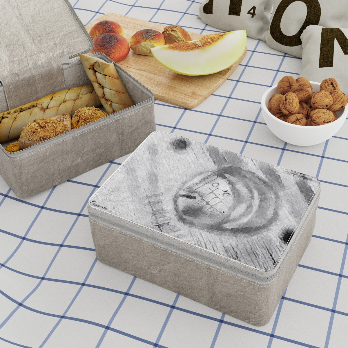 Eco-friendly Paper Lunch Bag made from FSC certified paper, featuring a customizable design, zipper closure, and carrying strap.