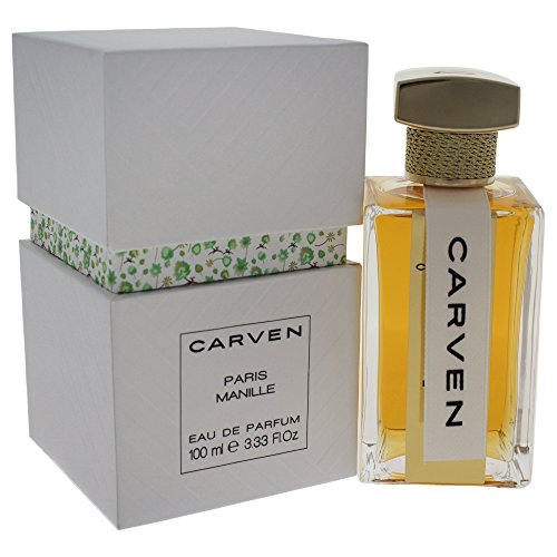 Carven Paris Manille Eau de Parfum bottle elegantly displayed with floral accents.