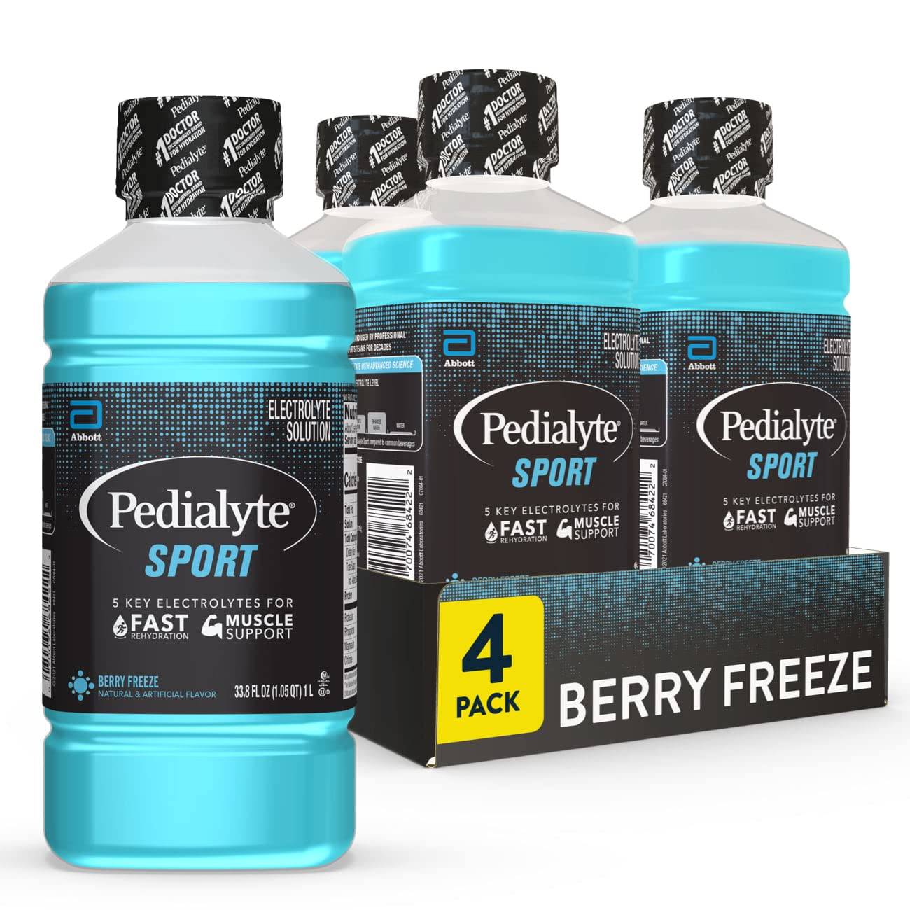 Pedialyte Sport Electrolyte Drink in a vibrant Fruit Punch flavor, showcasing the bottle design and hydration benefits.