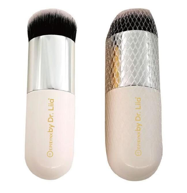 A set of Perfect Vegan Makeup Brushes in silver, pink, and gold, designed for flawless application of blush, highlighter, and foundation.