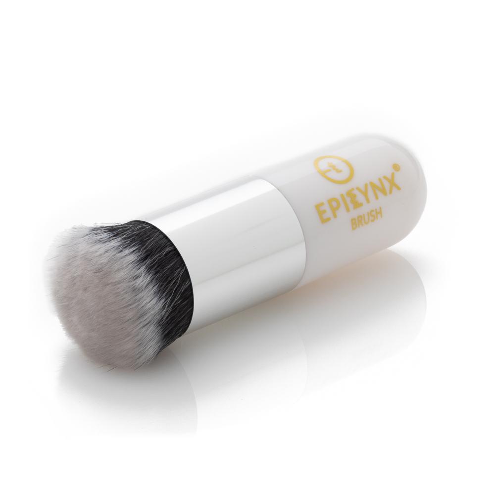 A set of Perfect Vegan Makeup Brushes in silver, pink, and gold, designed for flawless application of blush, highlighter, and foundation.