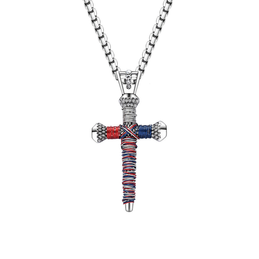 Personalized Nail Cross Pendant Men's Necklace featuring a gold-plated nail cross pendant on a 24-inch corn chain.