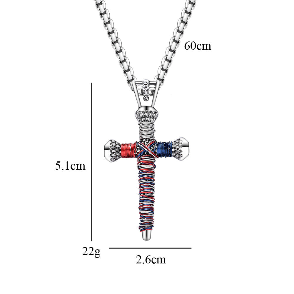 Personalized Nail Cross Pendant Men's Necklace featuring a gold-plated nail cross pendant on a 24-inch corn chain.