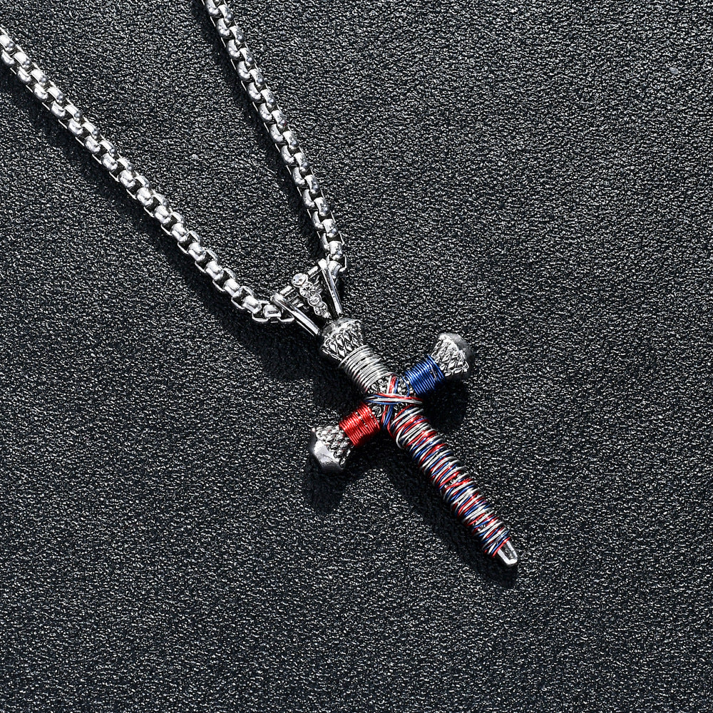 Personalized Nail Cross Pendant Men's Necklace featuring a gold-plated nail cross pendant on a 24-inch corn chain.