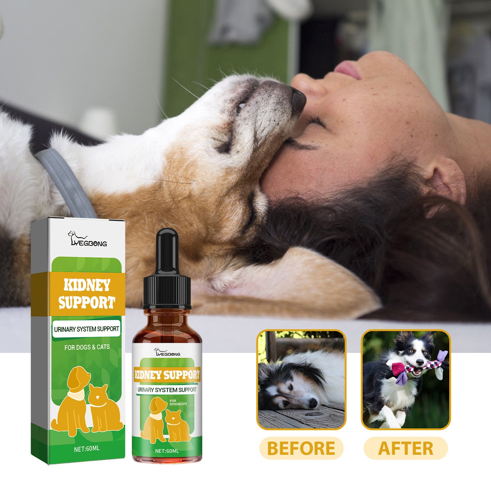 A bottle of Pet Nutritional Supplements designed to enhance energy and vitality in pets, featuring a blend of natural herbal extracts.