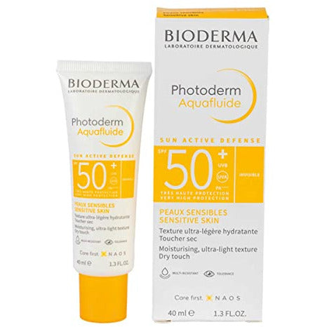 Bioderma Photoderm Aquafluide Sun Active Defense SPF50+ 40ml bottle designed for sensitive skin, showcasing its lightweight and hydrating formula.