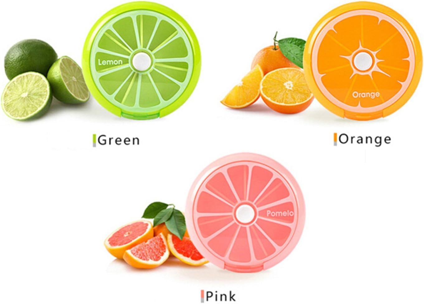 Large orange pill case with 7 compartments for organizing daily medications, featuring a waterproof design and easy-to-use rotating mechanism.