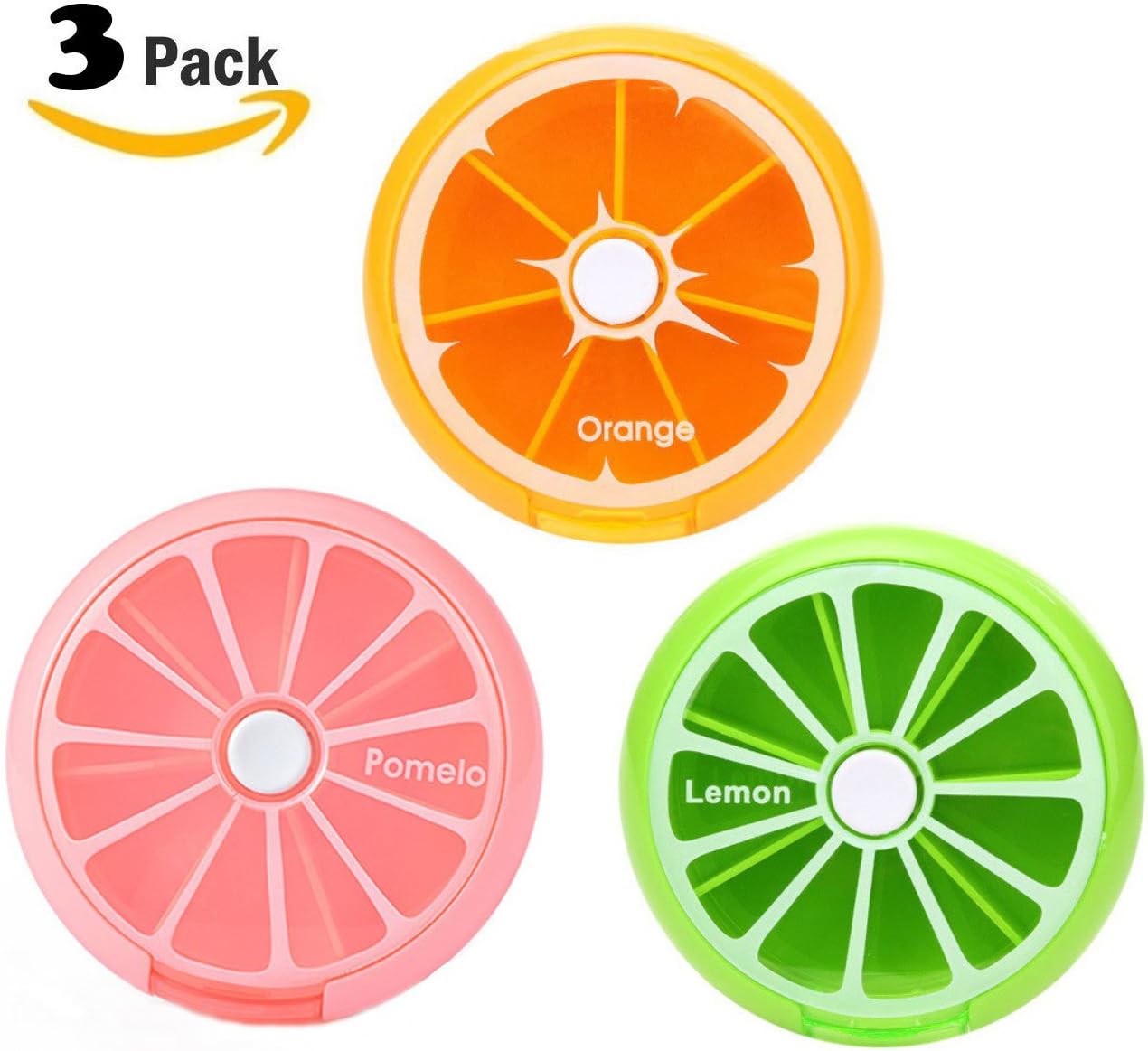 Large orange pill case with 7 compartments for organizing daily medications, featuring a waterproof design and easy-to-use rotating mechanism.