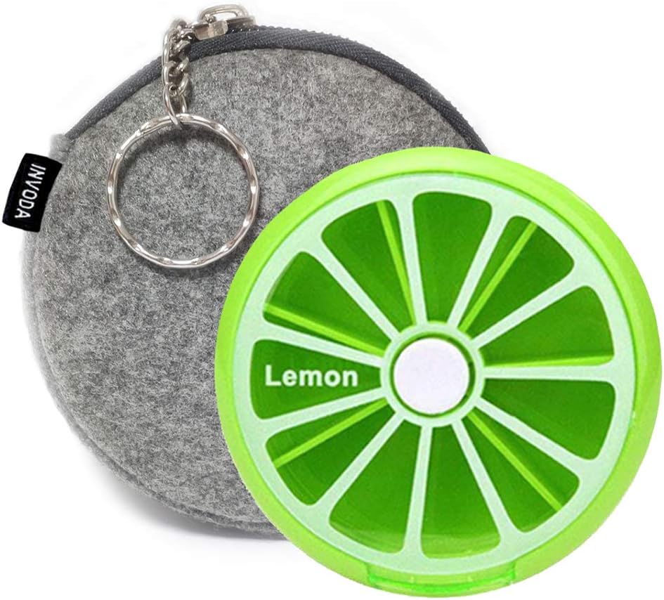 Large orange pill case with 7 compartments for organizing daily medications, featuring a waterproof design and easy-to-use rotating mechanism.