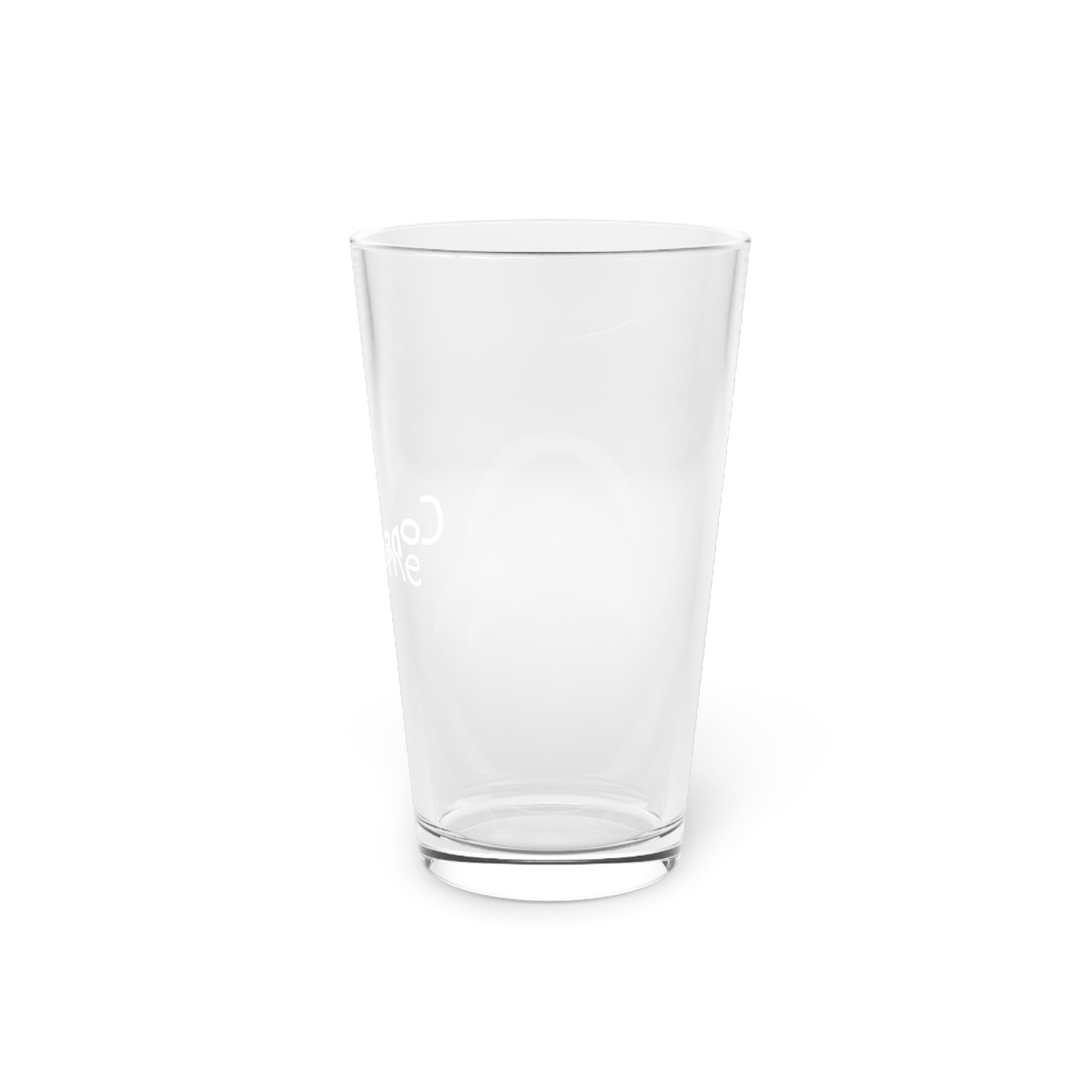 16 oz Consume Pint Glass showcasing its clear design and custom printing options, perfect for beverages.