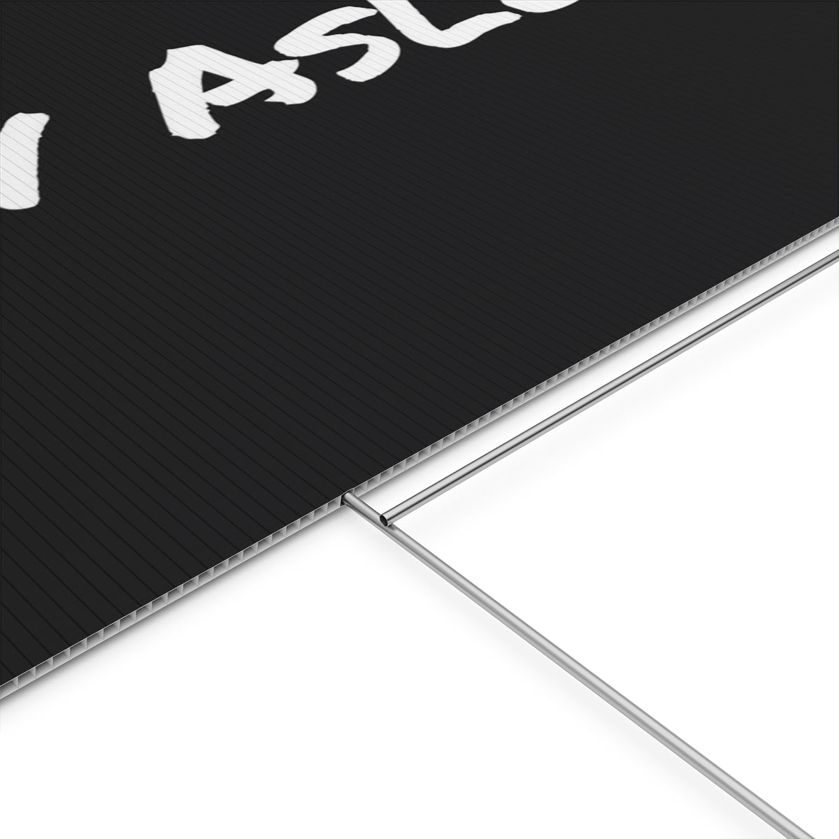 A vibrant plastic yard sign displayed outdoors, showcasing custom artwork with an aluminum stake for easy installation.