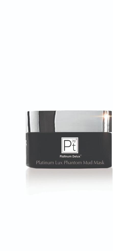 Platinum Lux Phantom Mud Mask in a jar, showcasing its thick, earthy texture, ideal for rejuvenating and hydrating the skin.