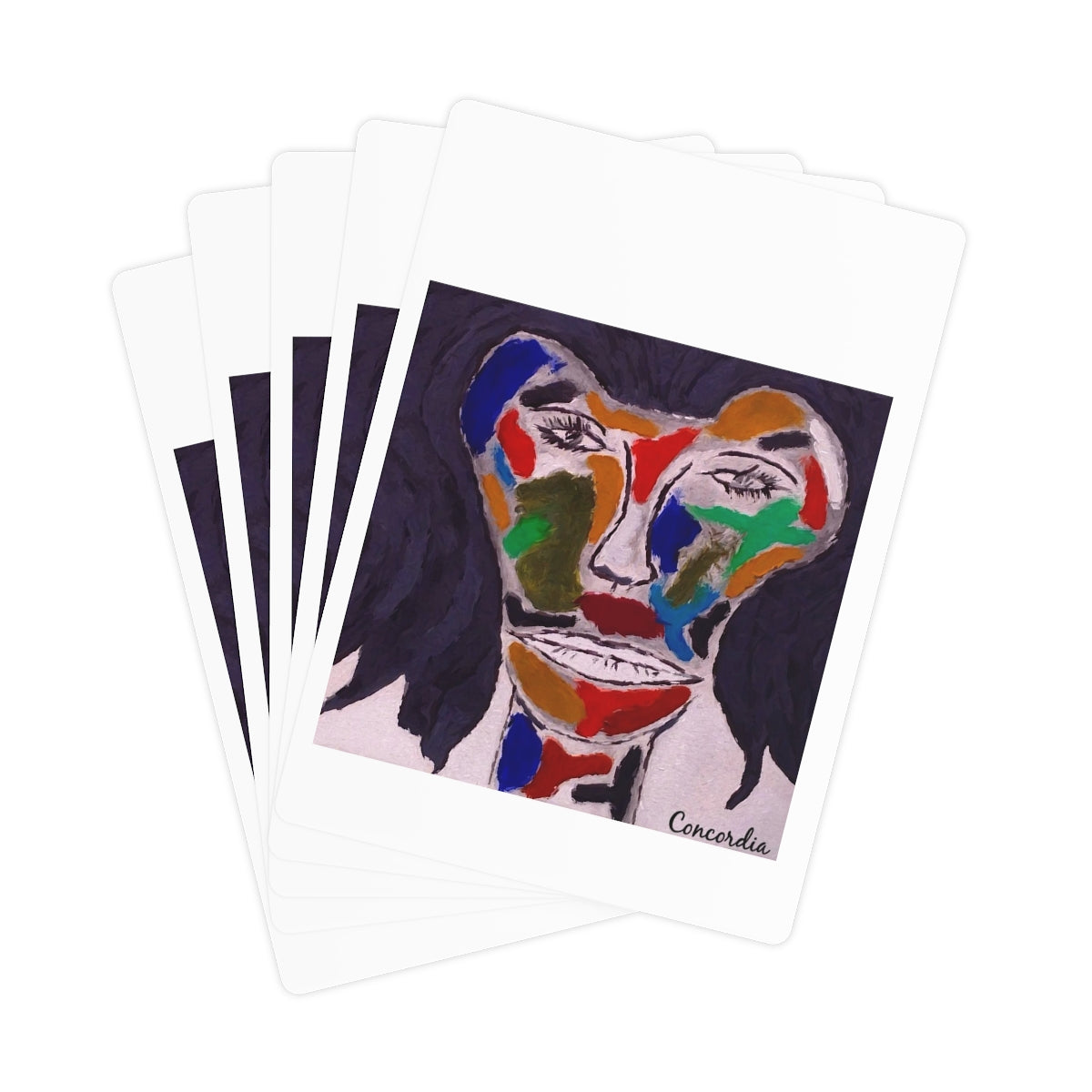 A set of personalized poker cards featuring a glossy finish, durable 300gsm paper, and a customizable back design, neatly packaged in a white box.
