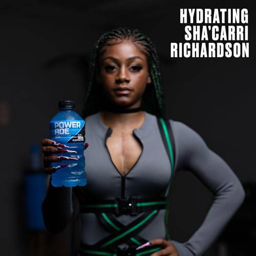 POWERADE Sports Drink Mountain Berry Blast, 20 Ounce can, showcasing vibrant berry colors and branding.