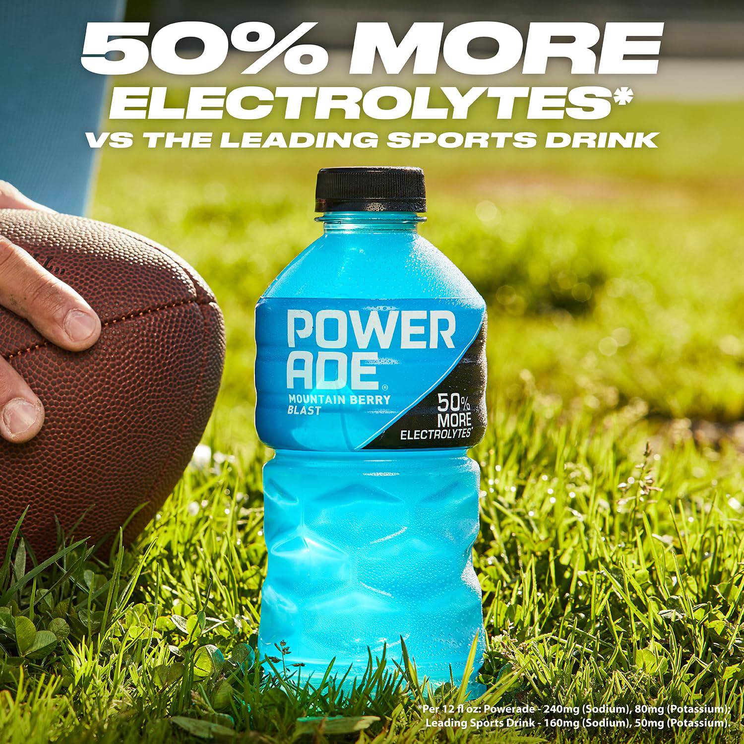 POWERADE Sports Drink Mountain Berry Blast, 20 Ounce can, showcasing vibrant berry colors and branding.