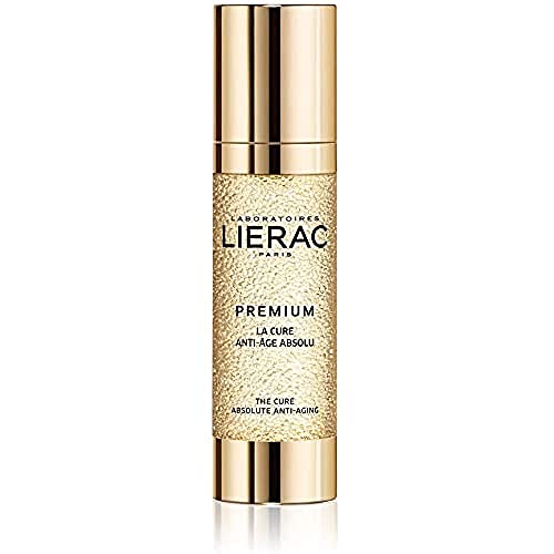 Lierac Premium La Cure Absolute Anti-Aging Face Gel in a sleek jar, showcasing its luxurious texture and packaging.