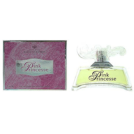 Princesse Marina De Bourbon Pink Princess Eau de Parfum bottle with elegant crown-shaped cap and soft pink design.