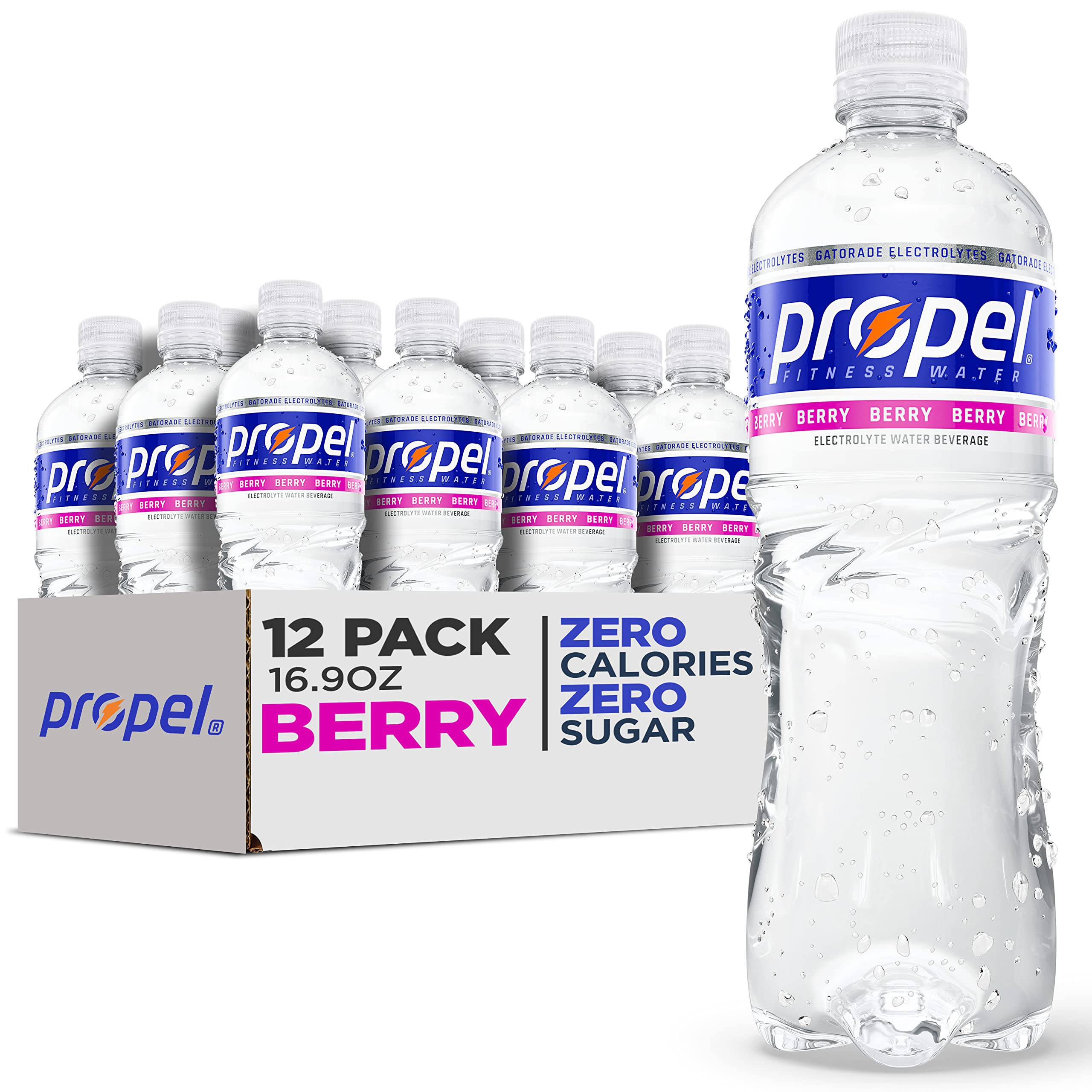 A pack of Propel Kiwi Strawberry flavored water bottles, showcasing the refreshing drink with vibrant kiwi and strawberry graphics.