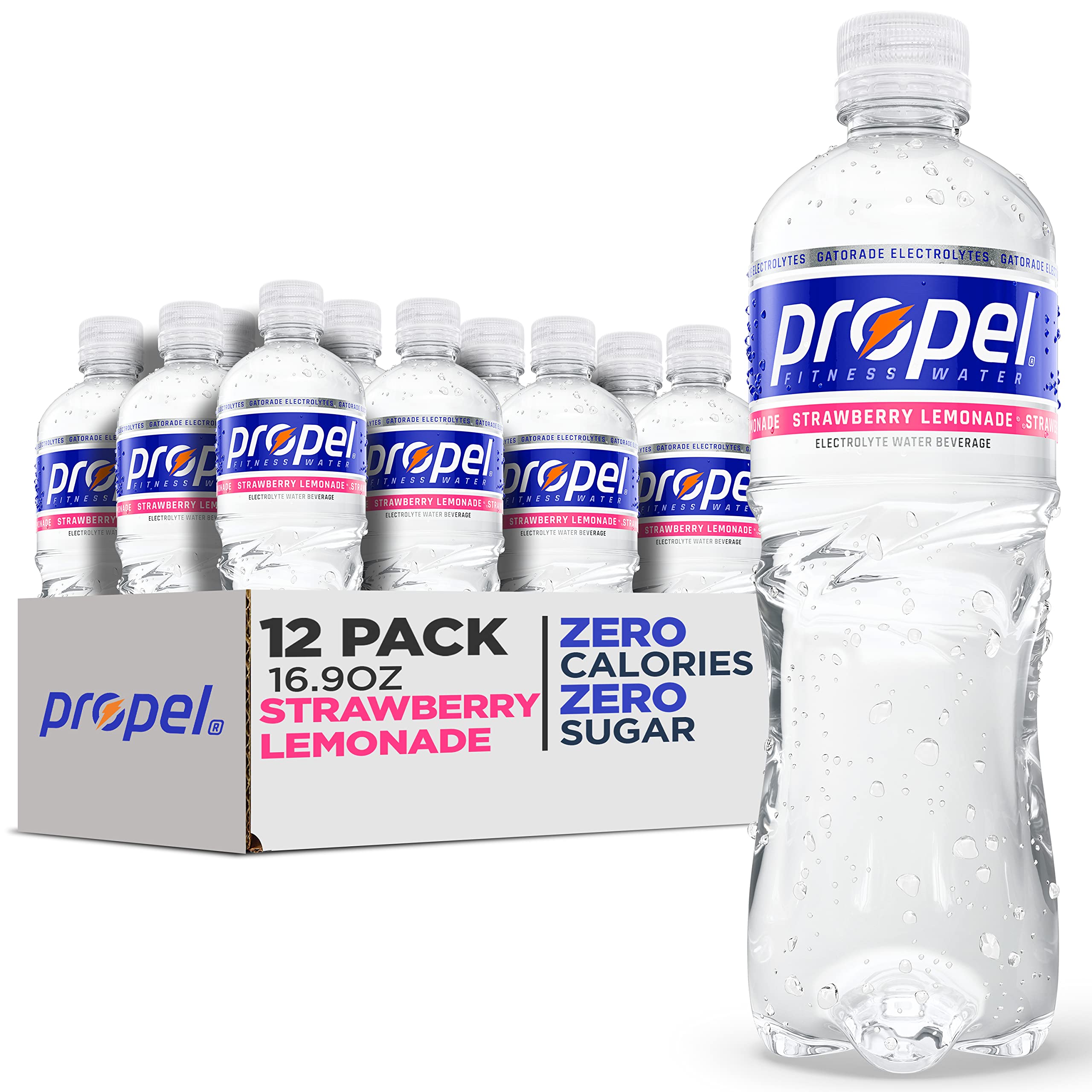 A pack of Propel Kiwi Strawberry flavored water bottles, showcasing the refreshing drink with vibrant kiwi and strawberry graphics.