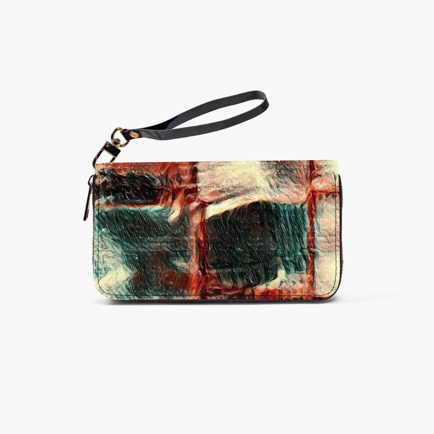 PU Leather Strap Zipper Wallet in textured finish, showcasing its elegant design and functional compartments.