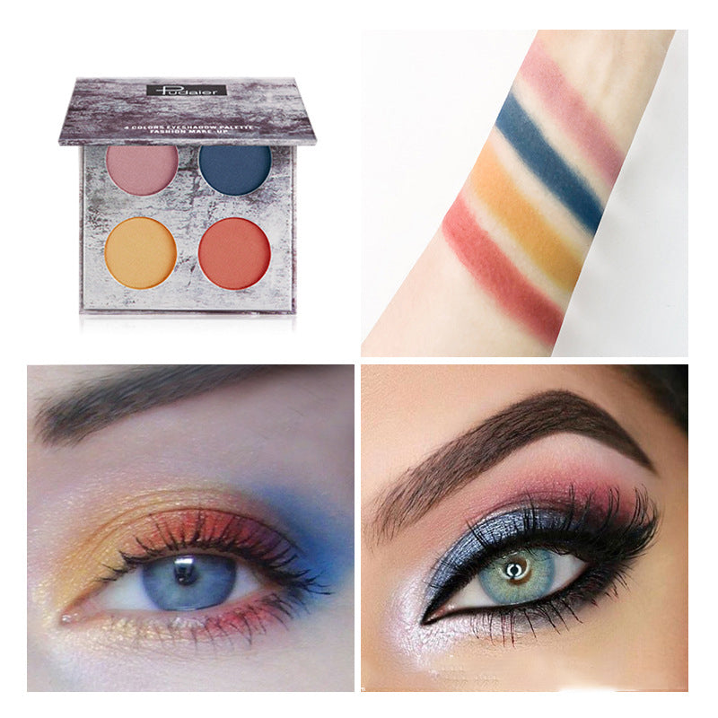 Pudaier Ink Landscape Four-color Eyeshadow Palette showcasing four vibrant shades in matte and pearlescent finishes, perfect for versatile eye looks.