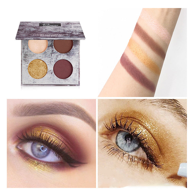 Pudaier Ink Landscape Four-color Eyeshadow Palette showcasing four vibrant shades in matte and pearlescent finishes, perfect for versatile eye looks.