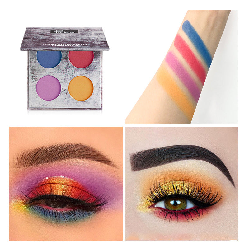 Pudaier Ink Landscape Four-color Eyeshadow Palette showcasing four vibrant shades in matte and pearlescent finishes, perfect for versatile eye looks.