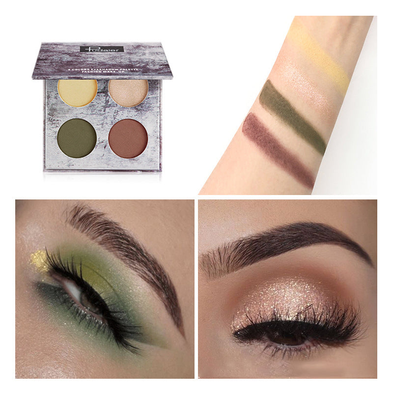 Pudaier Ink Landscape Four-color Eyeshadow Palette showcasing four vibrant shades in matte and pearlescent finishes, perfect for versatile eye looks.