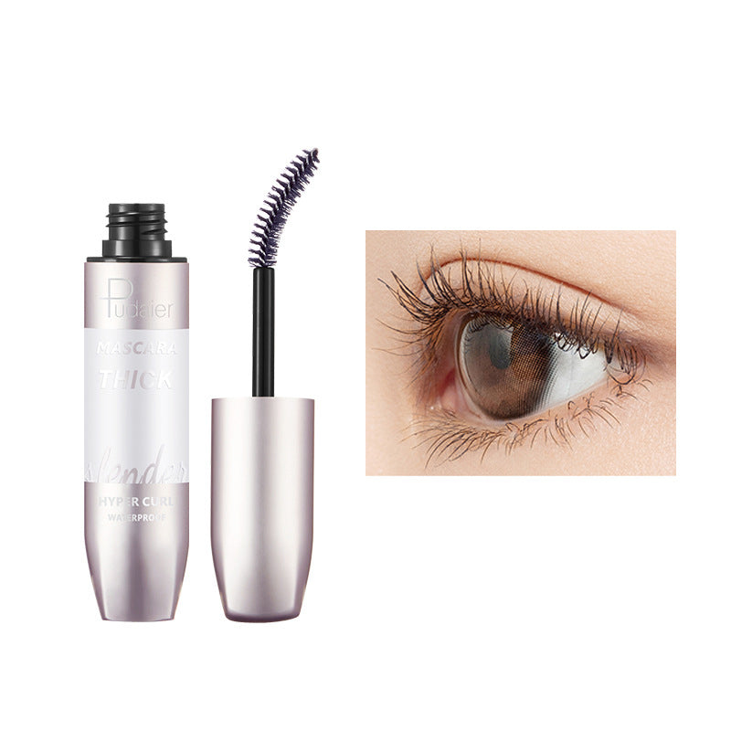 Pudaier Thick Curling Waterproof Slender Mascara tube with a slender brush, showcasing its elegant design and waterproof features.