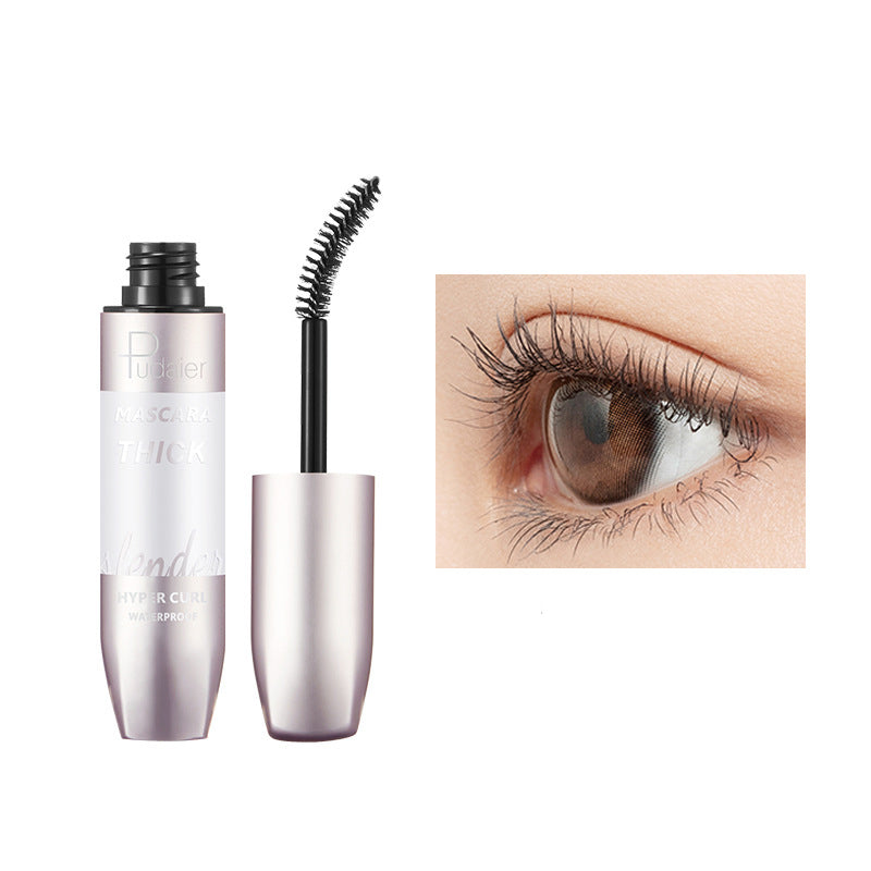 Pudaier Thick Curling Waterproof Slender Mascara tube with a slender brush, showcasing its elegant design and waterproof features.